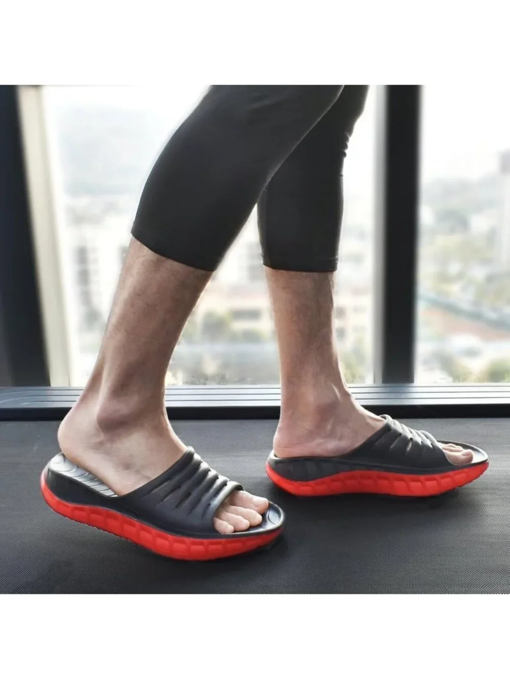 Men Black Red Recovery Orthotic Arch Support Open Toe Sport Slides Slipper Shoes